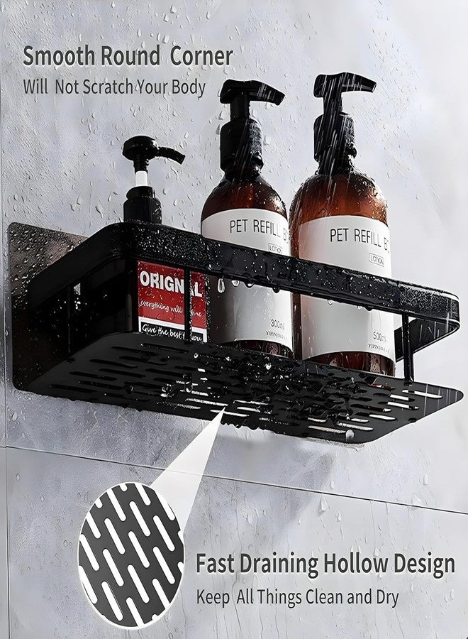 TEKCOOL رف حمام جداري من TEKCOOL، مصنوع من الألومنيوم الأسود ذاتي اللصق، قطعة واحدة، ملحقات حمام متعددة الاستخدامات، للتثبيت على الحائط، منظم حمام، بدون الحاجة إلى ثقب - Image 4